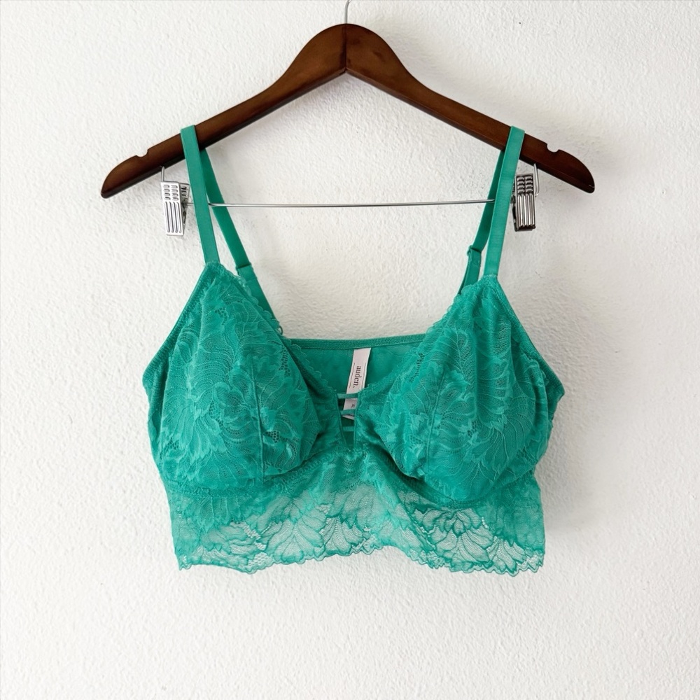 Auden Lightly Lined Longline Lace Bralette XL Teal Turquoise New Romantic Boho - Picture 2 of 10